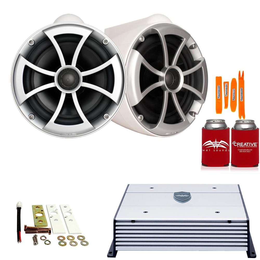 Wet Sounds ICON8W-X Tower Speakers + X Mounting Kit and HTX2 Amp