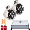 Wet Sounds ICON8W-FC White 8" Tower Speakers with Stainless Fixed Clamps HTX2 Amplifier view 1