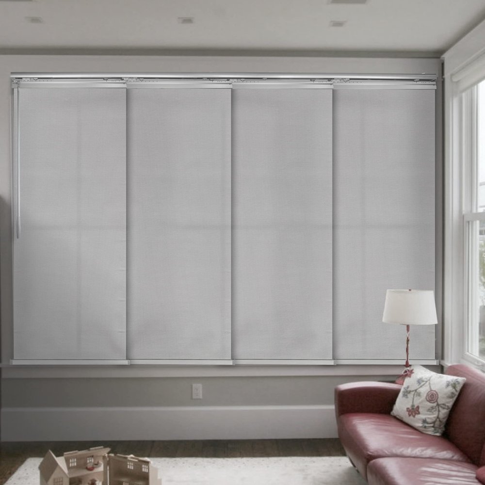 Embroidered Cadet 4-Panel Light-Filtering Single Rail Panel Track Extendable 48"-88" W x 94" H, Panel Width 23.5"