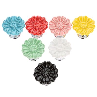 YUNSI Creative Handles 1pc Colorful Flowers Pulls Knob Ceramic Furniture Cabinet Knobs and Handles Door Cupboard Drawer Kitchen Pull Handles Home Decor Hardware Handle(Yellow)