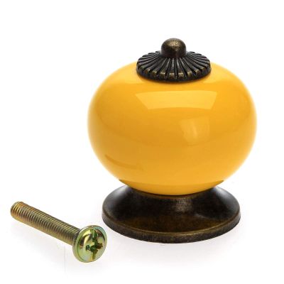 YUNSI Creative Handles 1pc Colorful Ceramic Knob Round Furniture Handles Door Handle Cupboard Drawer Kitchen Pull Chinese Furniture Hardware Home Decor Hardware Handle (Color : Yellow)