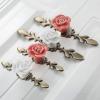 YUNSI Creative Handles 1pc Door Handle Pink/White Rose Vintage Ceramic Alloy Base Cabinet Knobs Cupboard Dresser Kitchen Furniture Door Pull Knob Hardware Handle(A 119mm) view 4