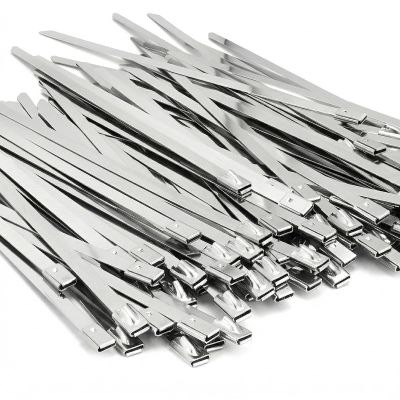 100PCS 14 inch 304 Stainless Steel Zip Ties Metal Zip Ties Heavy Duty Locking Cable ties Strap for Exhaust Wrap, Garage, Outdoor (13.8)