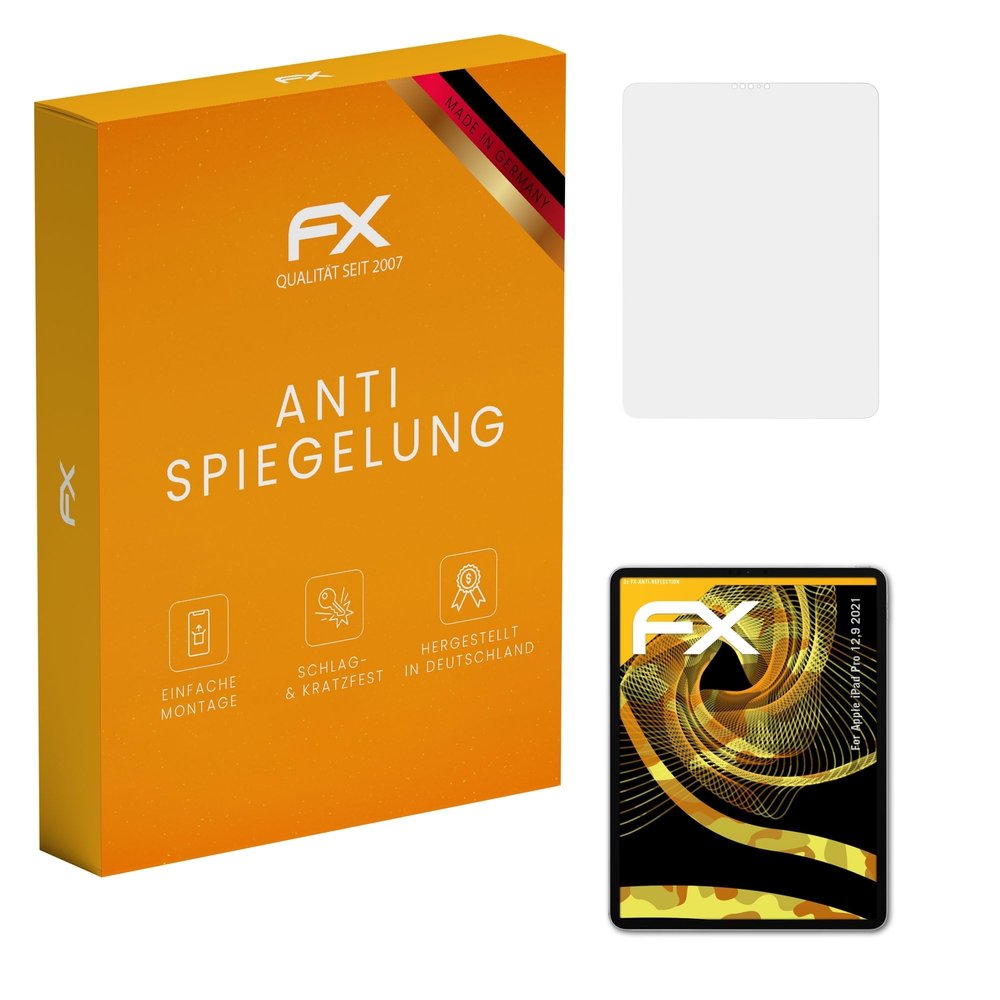 atFoliX Screen Protector compatible with Apple iPad Pro 12,9 2021 Screen Protection Film, anti-reflective and shock-absorbing FX Protector Film (2X)