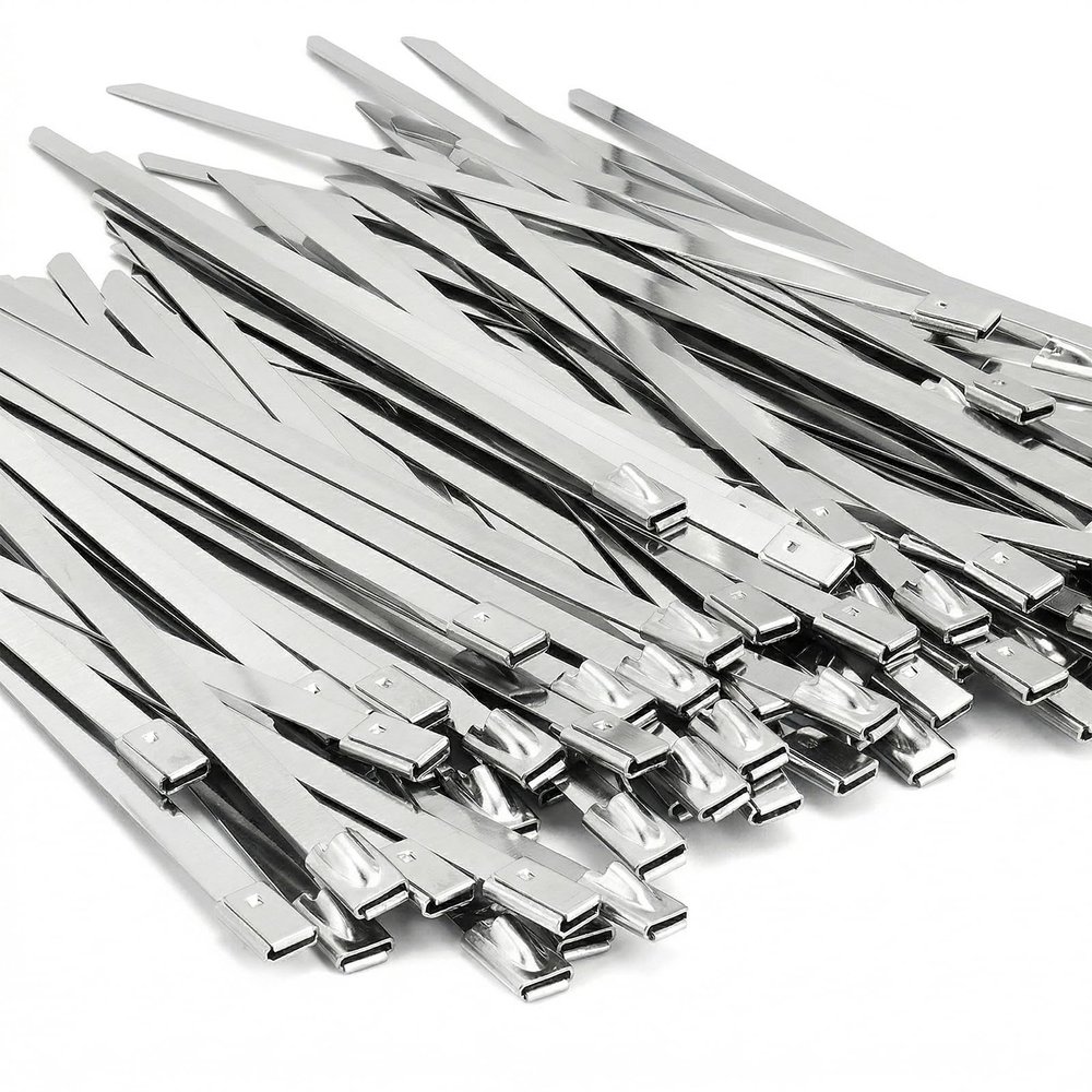 100PCS 11.8 inch 304 Stainless Steel Zip Ties Metal Zip Ties Heavy Duty Locking Cable ties Strap for Exhaust Wrap, Garage, Outdoor (11.8)
