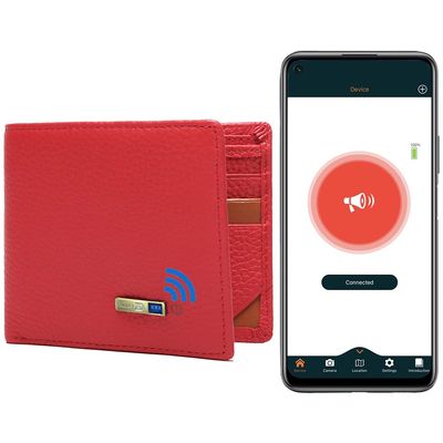 Anti-Lost Bluetooth Wallet Tracker & Finder GPS Position Locator Mens Slim Minimalist trackable Cool Leather Wallet Credit Card Holder (Coffee) (Coffee, Horizontal) (Red, Horizontal)