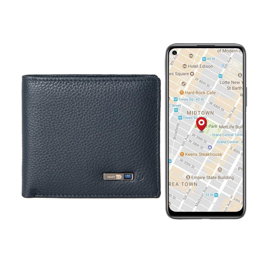 Anti-Lost Bluetooth Wallet Tracker & Finder GPS Position Locator Mens Slim Minimalist trackable Cool Leather Wallet Credit Card Holder (Coffee) (Coffee, Horizontal) (Blue, Horizontal)