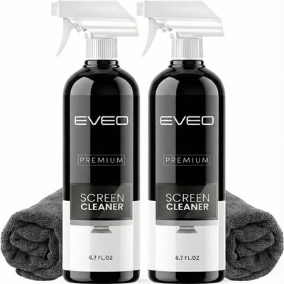 EVEO Screen Cleaner Spray Kit (Streak-Free) TV Screen Cleaner for Smart TV, LCD, LED, OLED | Computer Screen Cleaner Spray and Wipe Microfiber Cloth - TV, Monitor, Laptop, iPad, Car - 6.7oz 2 Pack