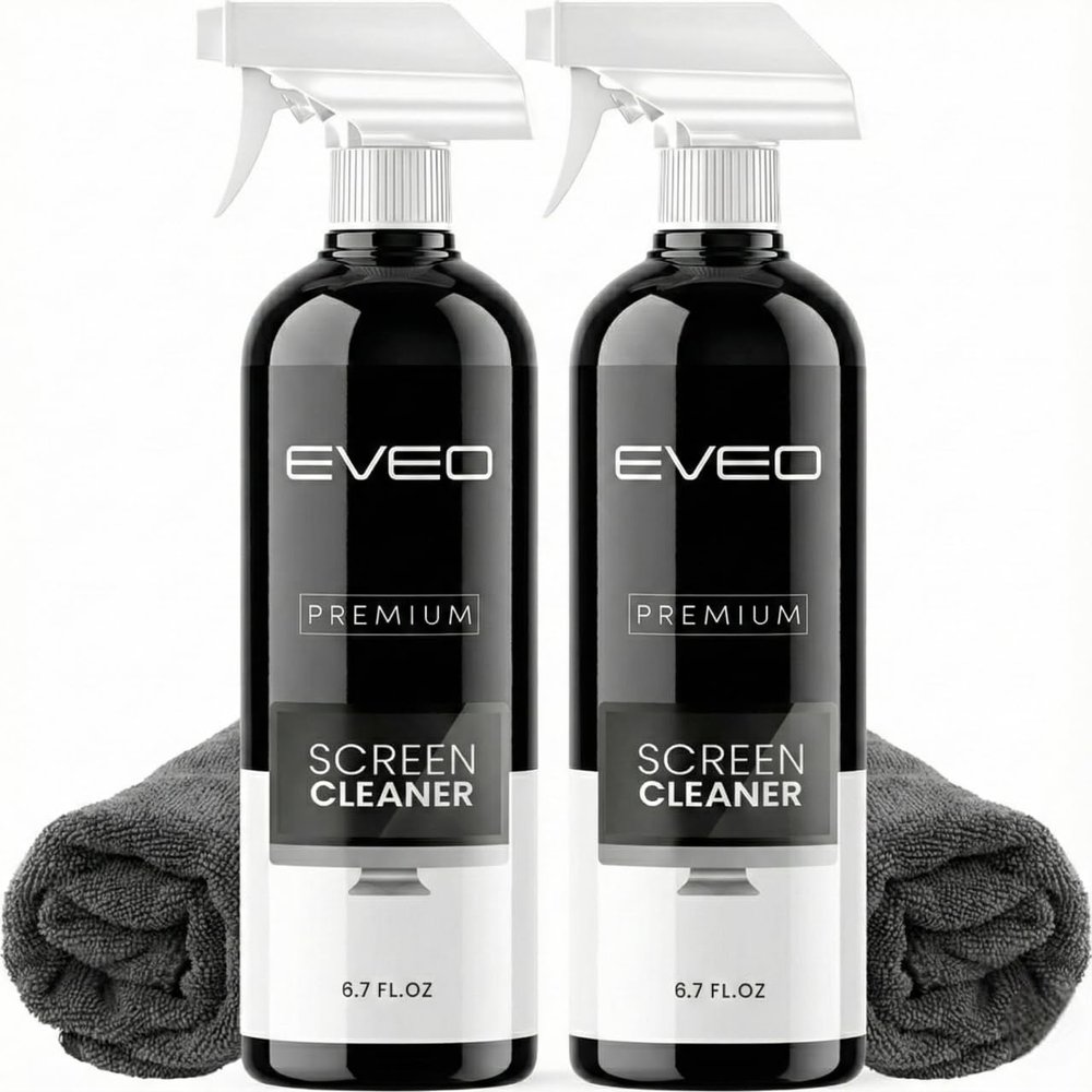 EVEO Screen Cleaner Spray Kit (Streak-Free) TV Screen Cleaner for Smart TV, LCD, LED, OLED | Computer Screen Cleaner Spray and Wipe Microfiber Cloth - TV, Monitor, Laptop, iPad, Car - 6.7oz 2 Pack