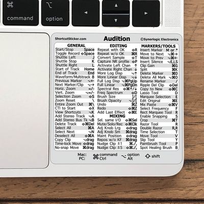 Synerlogic for for Adobe Audition Quick Reference Keyboard Shortcut Sticker for Any MacBook or Windows PC