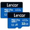 Lexar 32GB (2-Pack) High-Performance 633x micro SD Card w/ SD Adapter, UHS-I, C10, U1, A1, Full HD, 4K, Up To 100MB/s Read Memory Card, for Smartphones, Tablets, and Action Cameras (LMS0633032G-B2ANU) view 1