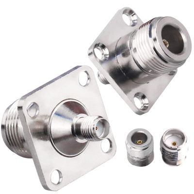2PCS Type N to SMA Coax Connector, N Female to SMA Female 4-Hole Panel Mount Coax Adapter, N Type SMA Female Chassis Type 4 Hole Flange Panel Coaxial Adapter