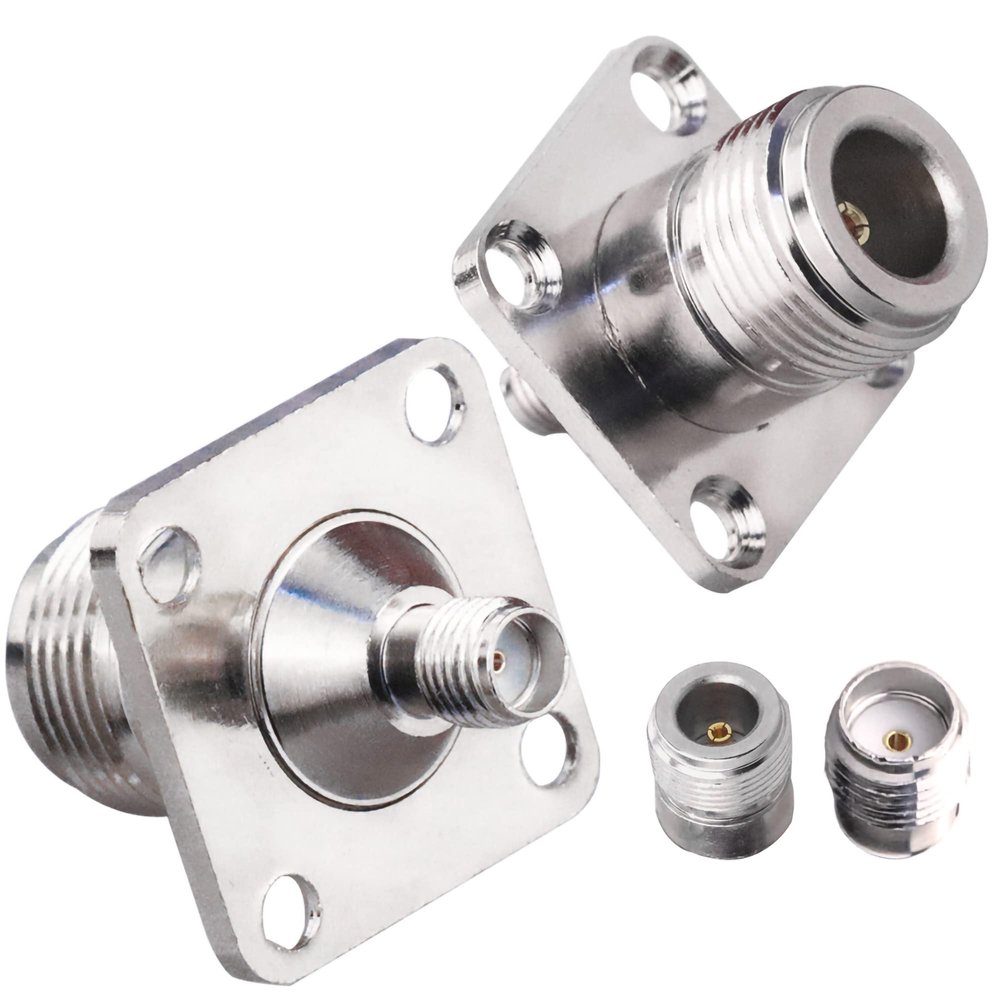 2PCS Type N to SMA Coax Connector, N Female to SMA Female 4-Hole Panel Mount Coax Adapter, N Type SMA Female Chassis Type 4 Hole Flange Panel Coaxial Adapter