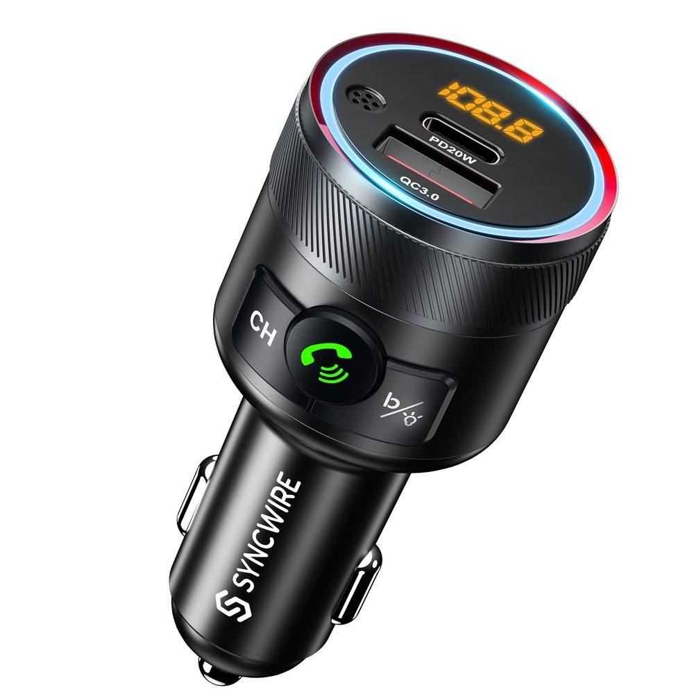 Syncwire Bluetooth 5.4 FM Transmitter for Car, 38W PD&QC3.0 Dual USB Charging Bluetooth Car Adapter Microphone & Bass Sound MP3 Music Player FM Kit with Hands-Free Calling