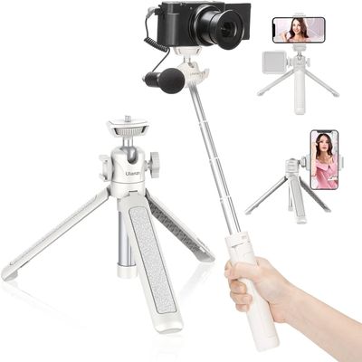 Ulanzi MT-42 Camera Tripod Mini Tabletop Tripod Selfie Stick with Cold Shoe,Travel Tripod for Phone 17 Canon G7X Mark III Sony ZV-1 RX100 VII A6600 Vlogging Filmmaking Live Streaming White