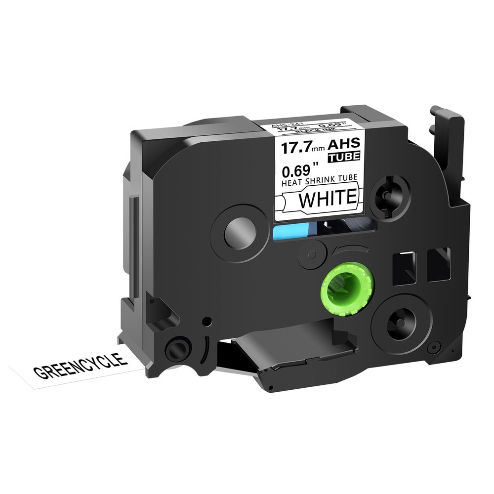 GREENCYCLE HSe-241 HS2-241 HS-241 Heat Shrink Tube Label Tape 17.7mm 0.69 Inch 3/4" Black on White Compatible for Brother Ptouch PTD400 PTD450 PTD600 PT-H300 PT-E300 PTP700 PTP710BT PT-P750W, 1 Pack