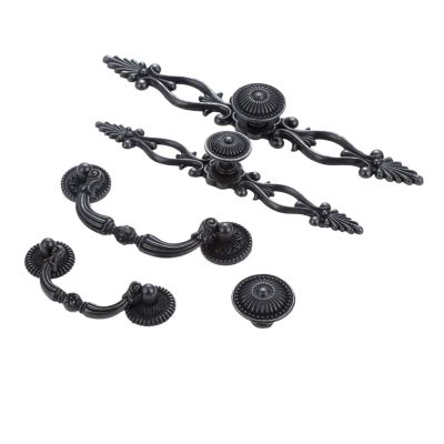 YUNSI Creative Handles Zinc Alloy Vintage Furniture Handle Black Cabinet Handles American Style Kitchen Cupboard Door Pulls Drawer Knobs with Screw Hardware Handle(D)