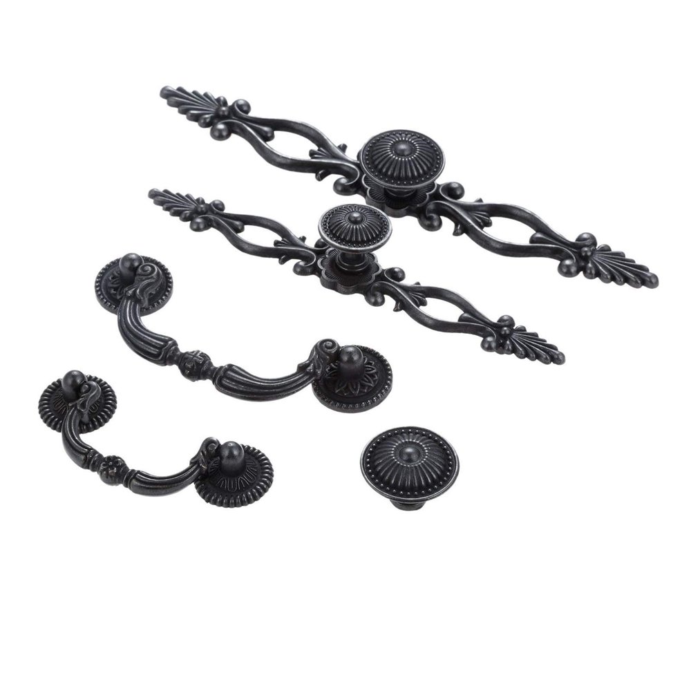 YUNSI Creative Handles Zinc Alloy Vintage Furniture Handle Black Cabinet Handles American Style Kitchen Cupboard Door Pulls Drawer Knobs with Screw Hardware Handle(D)
