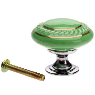 YUNSI Creative Handles 1pc Round Cabinet Knobs Ceramic Furniture Handles Door Drawer Cupboard Wardrobe Pull Handle Furniture Home Kitchen Accessories Hardware Handle(Green)