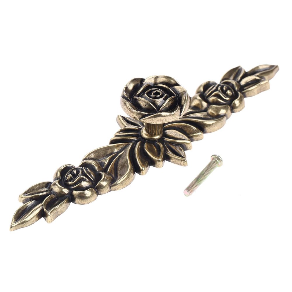 YUNSI Creative Handles 1pc Flower Shape Furniture Handles European-Style Wardrobe Drawer Knobs Kitchen Cabinet Door Pull Handles Retro Classical Bronze Hardware Handle(D 170mm)