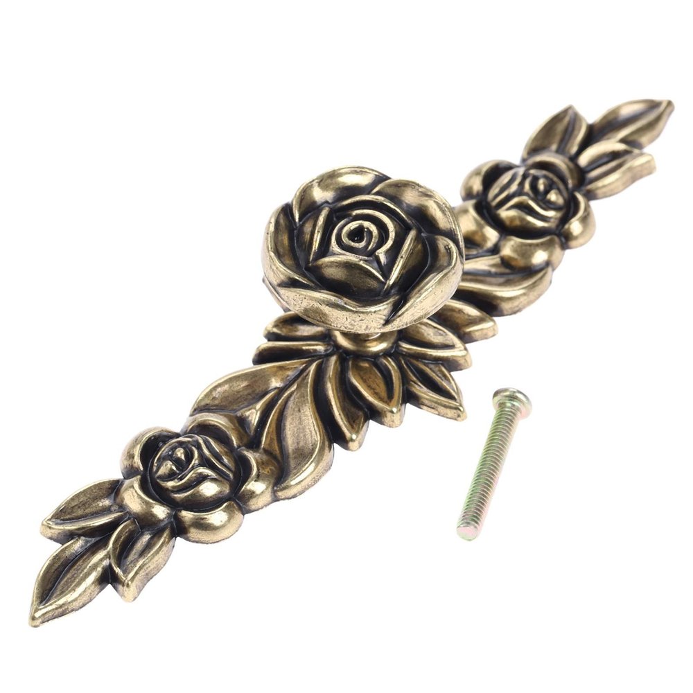 YUNSI Creative Handles 1pc Flower Shape Furniture Handles European-Style Wardrobe Drawer Knobs Kitchen Cabinet Door Pull Handles Retro Classical Bronze Hardware Handle(C 145mm)