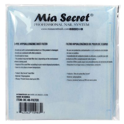 MIA SECRET NAILS SALON PROFESSIONAL DUST COLLECTOR VACUUM 3 PLY FILTER 10 COUNT