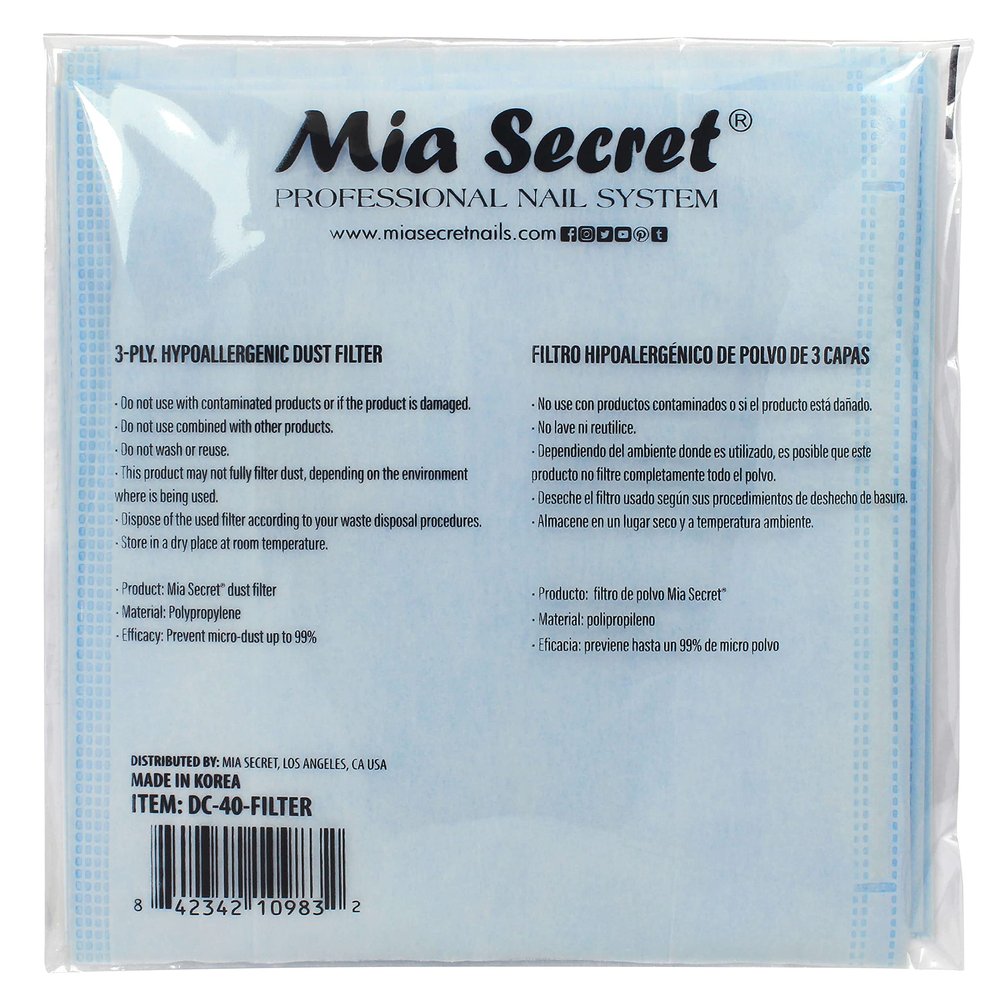 MIA SECRET NAILS SALON PROFESSIONAL DUST COLLECTOR VACUUM 3 PLY FILTER 10 COUNT