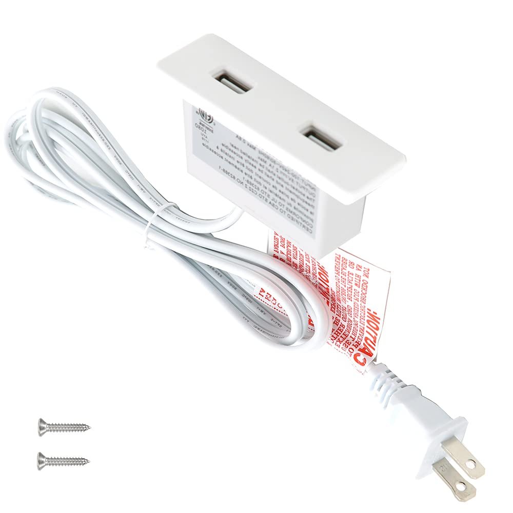 Powered USB Hub Socket Recessed USB Power Strip Outlet with Power Supply 2 USB Ports 2.1A Mounted into Bed Desk Table Sofa White