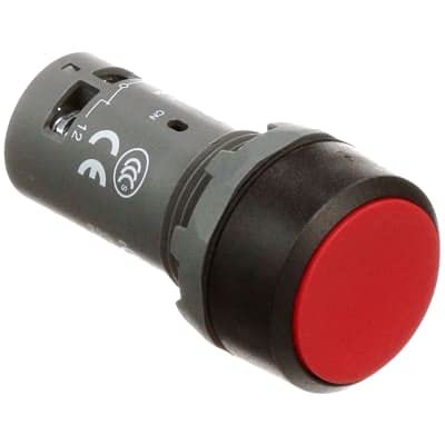 CP1-10R-02, Compact Pushbutton - Momentary - Flush - Red - Non-Illuminated - Black Plastic - 2NC