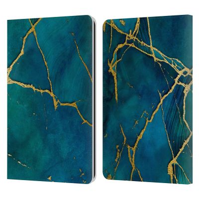 Head Case Designs Officially Licensed LebensArt Blue and Gold Mineral Marble Leather Wallet Case Compatible with Kindle Paperwhite 1/2 / 3