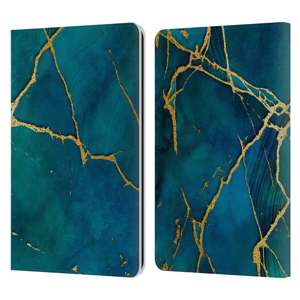 Head Case Designs Officially Licensed LebensArt Blue and Gold Mineral Marble Leather Wallet Case Compatible with Kindle Paperwhite 1/2 / 3