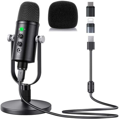 Aveek USB Condenser Microphone for PC/Micro/Mac/iOS/Android with Noise Cancellation and Reverb for Voice and Music Recording, Podcasting, Streaming, Gaming