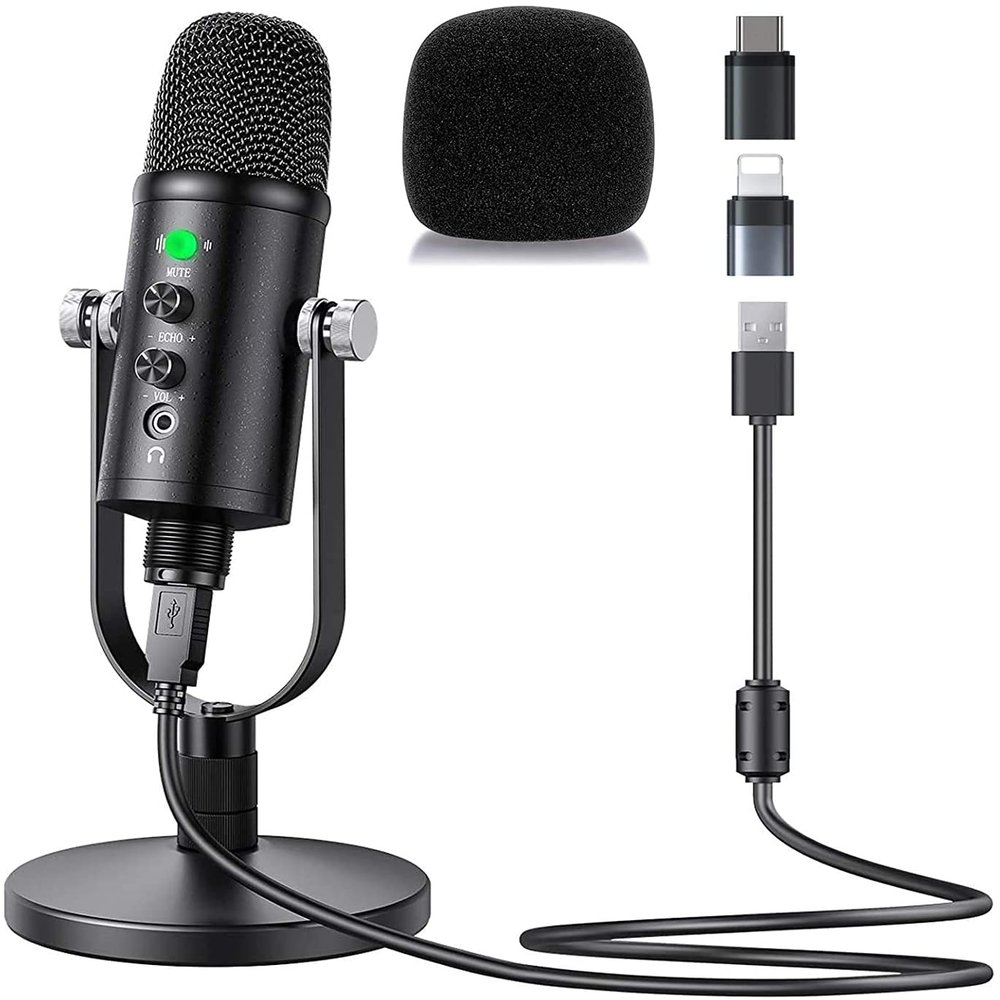 Aveek USB Condenser Microphone for PC/Micro/Mac/iOS/Android with Noise Cancellation and Reverb for Voice and Music Recording, Podcasting, Streaming, Gaming