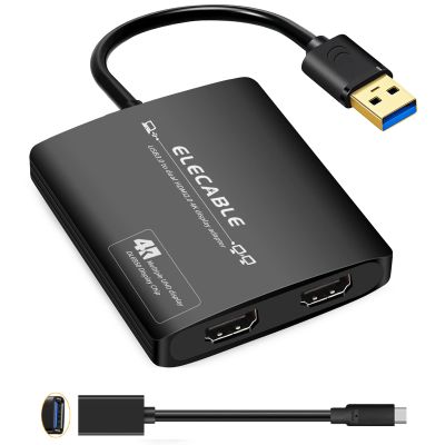 ELECABLE USB 3.0 to Dual HDMI Adapter - 4K+4K 60Hz Ultra HD - Built-in DisplayLink DL6950 Chip - Extend Screen to Multiple Monitor TV Compatible with Windows,Mac OS,Android,Chrome OS,Ubuntu