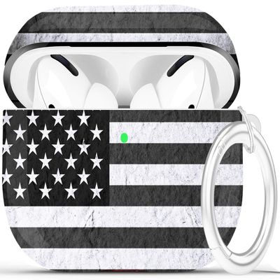 Airpods Pro Case - YOMPLOW Protective Hard Case Cover Skin Portable & Shockproof Women Girls with Keychain for Apple Airpods Pro Charging Case (American Flag - Black/Grey)