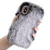 LCHDA Plush Case for Google Pixel 4a 5G / Pixel 5XL, Cute Soft Bunny Furry Fluffy Fuzzy Winter Warm Faux Rabbit Fur Hair Flexible TPU Bumper Protective Cover with Bling Diamond Bowknot - Gray view 1