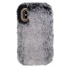 LCHDA Plush Case for Google Pixel 4a 5G / Pixel 5XL, Cute Soft Bunny Furry Fluffy Fuzzy Winter Warm Faux Rabbit Fur Hair Flexible TPU Bumper Protective Cover with Bling Diamond Bowknot - Gray view 2