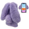 LCHDA Rabbit Case for Google Pixel 4a 5.81 Inch (4G), Cute 3D Bunny Ears Soft Furry Hairball Fuzzy Warm Winter Faux Fur Plush Fluffy Flexible TPU Bumper Women Girls Protective Skin Cover - Purple view 1