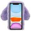 LCHDA Rabbit Case for Google Pixel 4a 5.81 Inch (4G), Cute 3D Bunny Ears Soft Furry Hairball Fuzzy Warm Winter Faux Fur Plush Fluffy Flexible TPU Bumper Women Girls Protective Skin Cover - Purple view 4