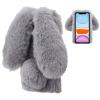 LCHDA Rabbit Case for Google Pixel 4a 5.81 Inch (4G), Cute 3D Bunny Ears Soft Furry Hairball Fuzzy Warm Winter Faux Fur Plush Fluffy Flexible TPU Bumper Women Girls Protective Skin Cover - Grey view 1