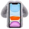 LCHDA Rabbit Case for Google Pixel 4a 5.81 Inch (4G), Cute 3D Bunny Ears Soft Furry Hairball Fuzzy Warm Winter Faux Fur Plush Fluffy Flexible TPU Bumper Women Girls Protective Skin Cover - Grey view 4
