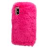 LCHDA Plush Case for Google Pixel 4a 5G / Pixel 5XL, Cute Soft Bunny Furry Fluffy Fuzzy Winter Warm Faux Rabbit Fur Hair Flexible TPU Bumper Protective Cover with Bling Diamond Bowknot - Rose Red view 2