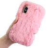 LCHDA Plush Case for Google Pixel 4a 5G / Pixel 5XL, Cute Soft Bunny Furry Fluffy Fuzzy Winter Warm Faux Rabbit Fur Hair Flexible TPU Bumper Protective Cover with Bling Diamond Bowknot - Pink view 1