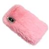 LCHDA Plush Case for Google Pixel 4a 5G / Pixel 5XL, Cute Soft Bunny Furry Fluffy Fuzzy Winter Warm Faux Rabbit Fur Hair Flexible TPU Bumper Protective Cover with Bling Diamond Bowknot - Pink view 3