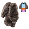 LCHDA Rabbit Case for Google Pixel 4a 5.81 Inch (4G), Cute 3D Bunny Ears Soft Furry Hairball Fuzzy Warm Winter Faux Fur Plush Fluffy Flexible TPU Bumper Women Girls Protective Skin Cover - Brown view 1