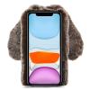 LCHDA Rabbit Case for Google Pixel 4a 5.81 Inch (4G), Cute 3D Bunny Ears Soft Furry Hairball Fuzzy Warm Winter Faux Fur Plush Fluffy Flexible TPU Bumper Women Girls Protective Skin Cover - Brown view 4