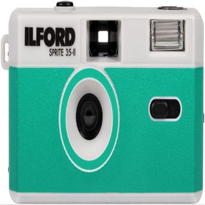 Ilford Sprite 35-II Reusable/Reloadable 35mm Analog Film Camera (Silver and Teal)