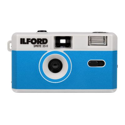 Ilford Sprite 35-II Reusable/Reloadable 35mm Analog Film Camera (Silver and Blue)