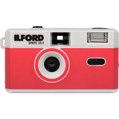 Ilford Sprite 35-II Reusable/Reloadable 35mm Analog Film Camera (Silver and Red)