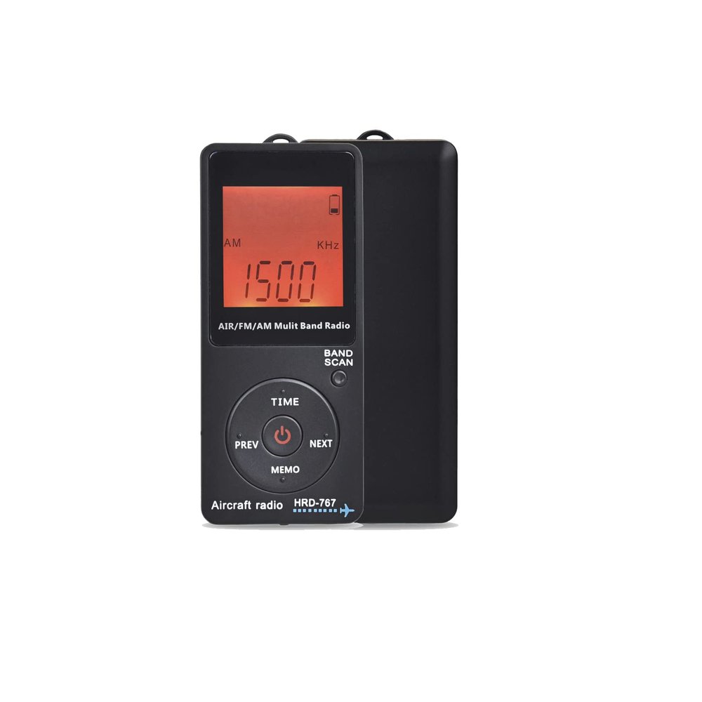 Aircraft Band Radio Receiver, Hand-held AM FM Portable FM/AM/AIR Band Radio with Backlit LCD Display, Earphone and Sleep Timer, Builtin 400mAh Lithium Battery